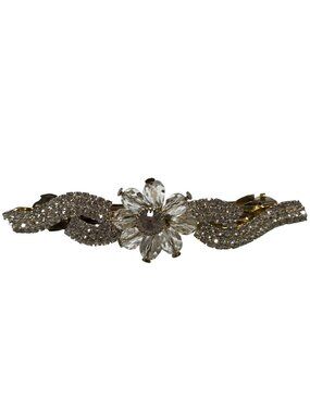 Vintage Rhinestone Crystal Flower Barrette Hair Clip Gold Tone Elegant Floral